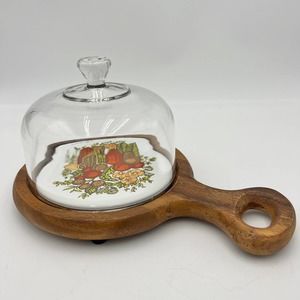 Goodwood Cheese Board VNTG Teak Round Glass Dome Cloche Spice 0 Life Charcuterie